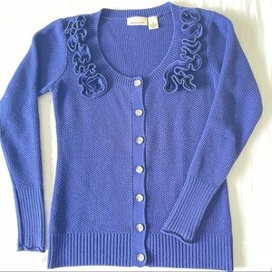 DKNY Jeans Royal Blue Button Down Women's Cardigan Scoop Neck Sweater - Size M